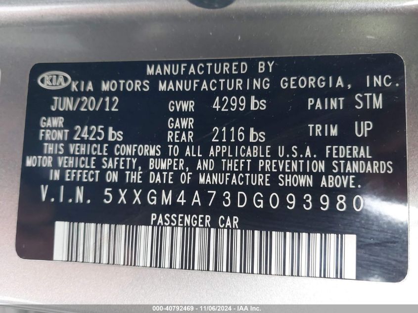 2013 KIA OPTIMA LX - 5XXGM4A73DG093980