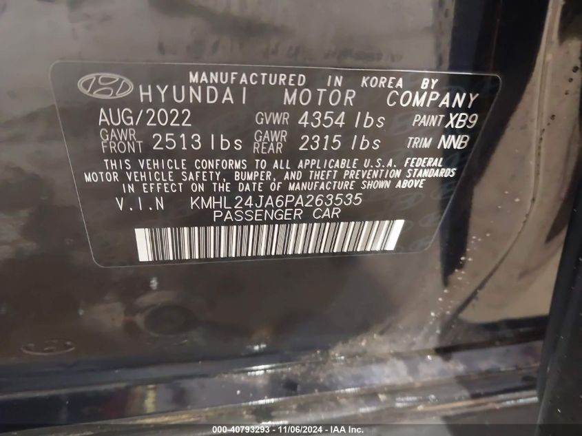 2023 Hyundai Sonata Se VIN: KMHL24JA6PA263535 Lot: 40793293