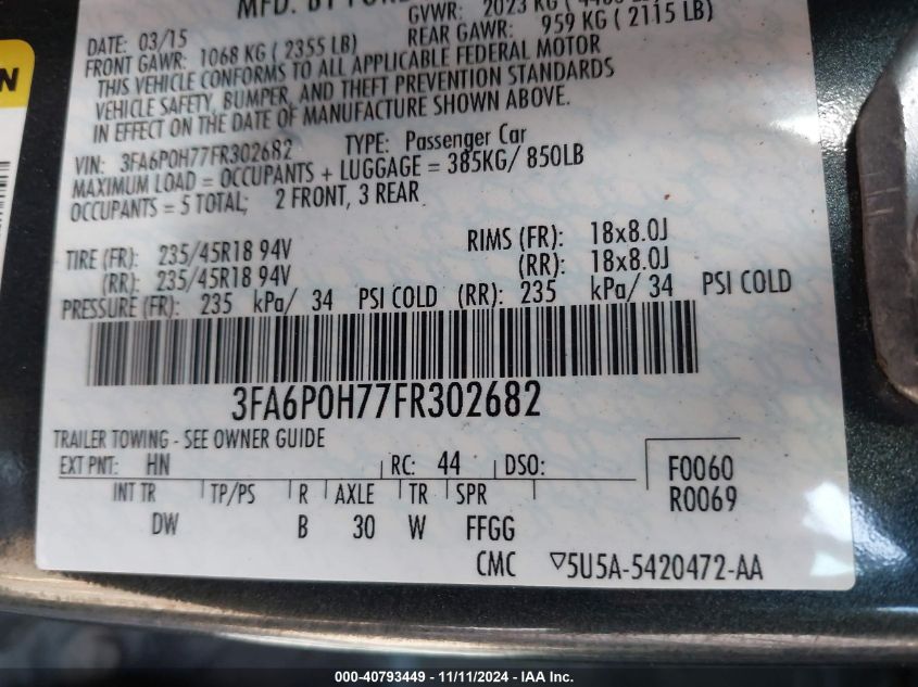 2015 FORD FUSION SE - 3FA6P0H77FR302682