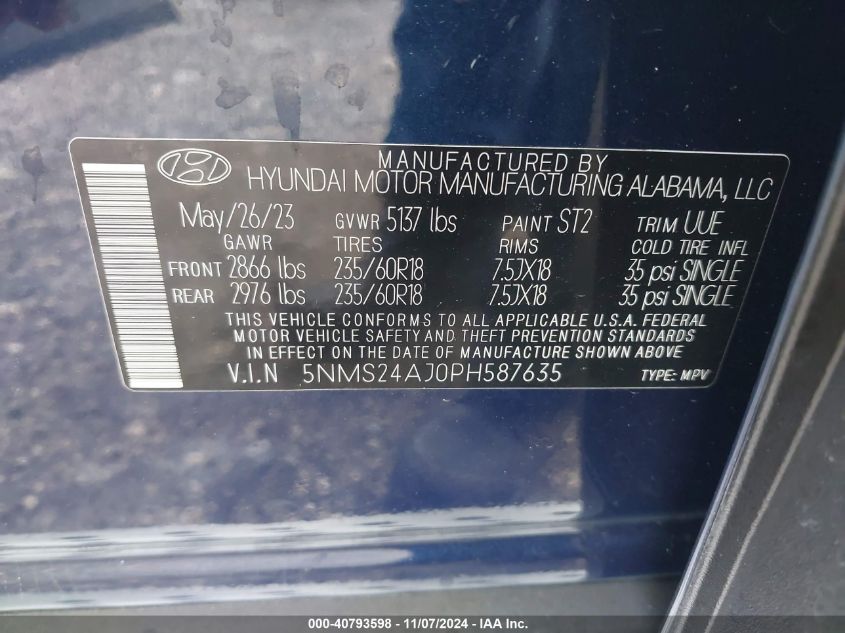 VIN 5NMS24AJ0PH587635 2023 HYUNDAI SANTA FE no.9