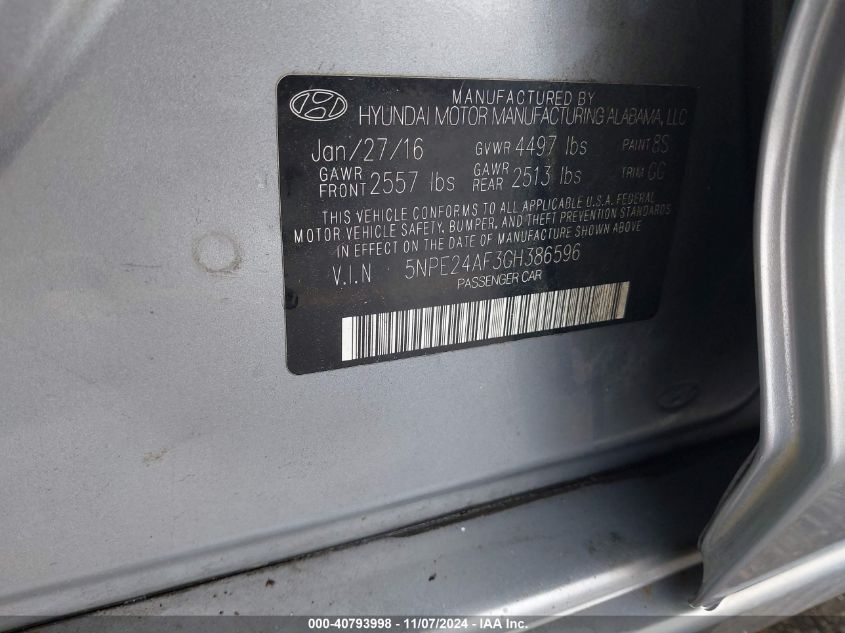 2016 HYUNDAI SONATA SE - 5NPE24AF3GH386596