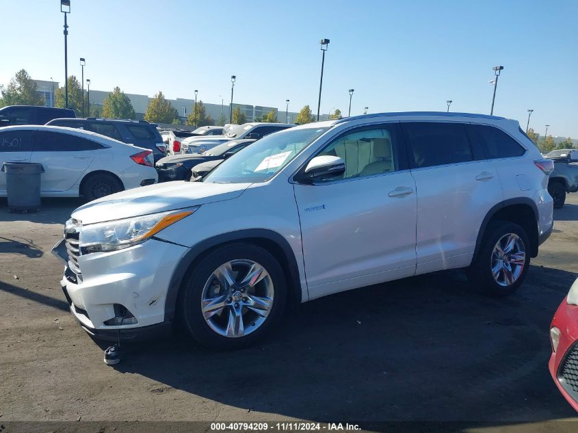 2015 Toyota Highlander Hybrid Limited Platinum V6 VIN: 5TDDCRFH8FS008542 Lot: 40794209