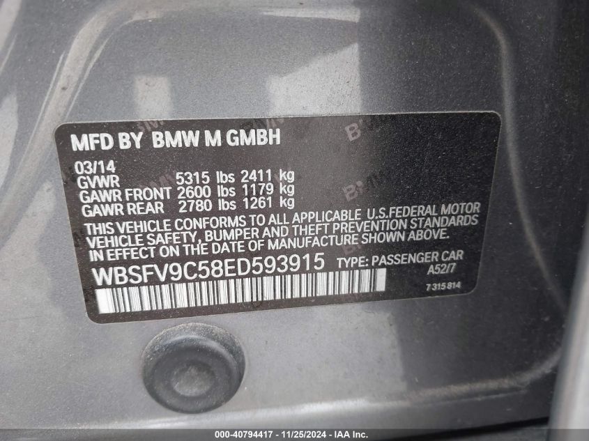 VIN WBSFV9C58ED593915 2014 BMW M5 no.9