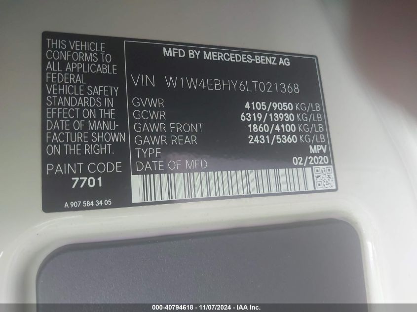 2020 MERCEDES-BENZ SPRINTER 2500 STANDARD ROOF V6 - W1W4EBHY6LT021368