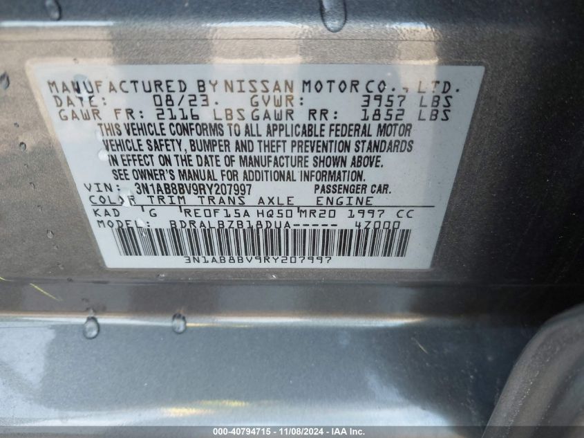 2024 Nissan Sentra S Xtronic Cvt VIN: 3N1AB8BV9RY207997 Lot: 40794715