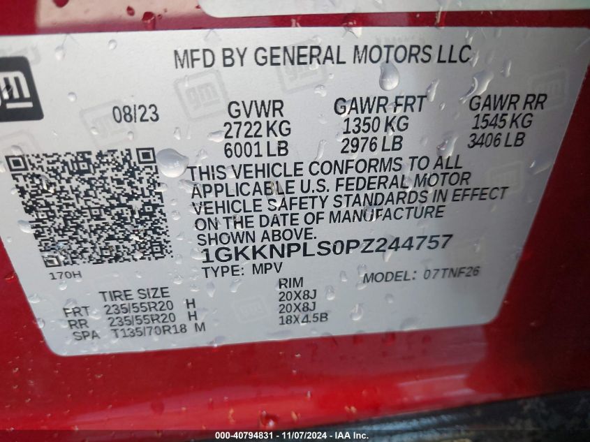 VIN 1GKKNPLS0PZ244757 2023 GMC Acadia, Fwd Denali no.9