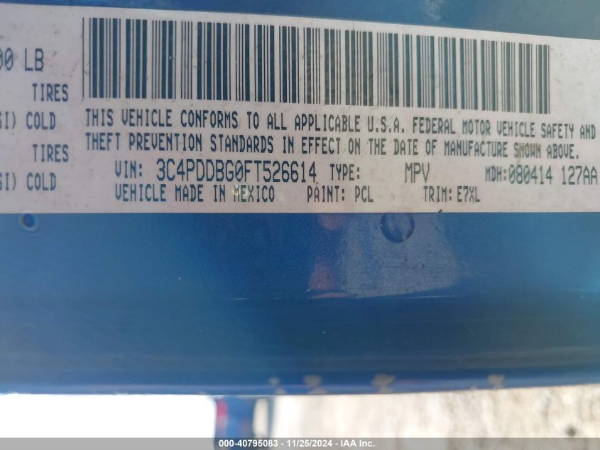 2015 Dodge Journey Sxt VIN: 3C4PDDBG0FT526614 Lot: 40795083