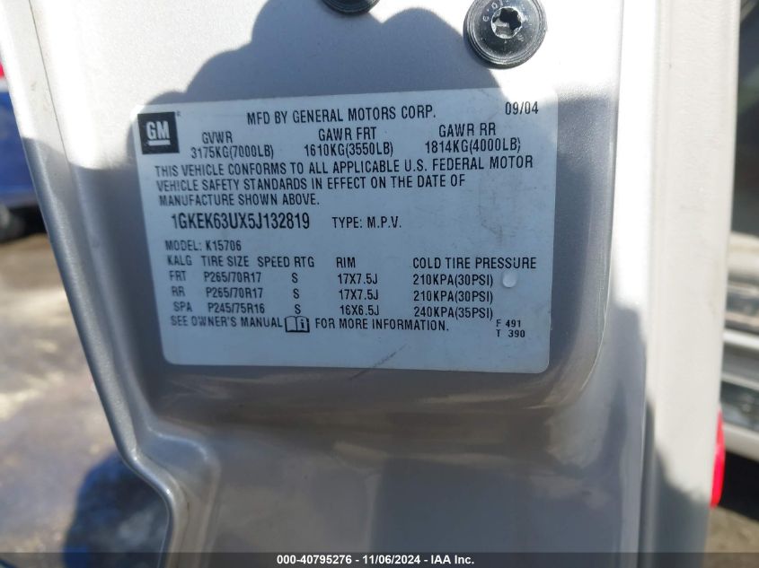 2005 GMC Yukon Denali VIN: 1GKEK63UX5J132819 Lot: 40795276