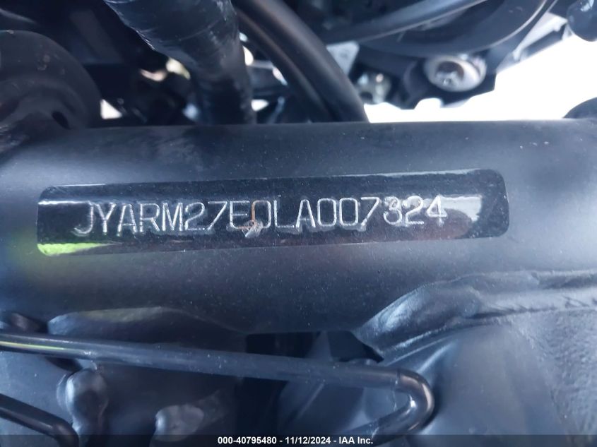 2020 Yamaha Mt07 VIN: JYARM27E0LA007324 Lot: 40795480