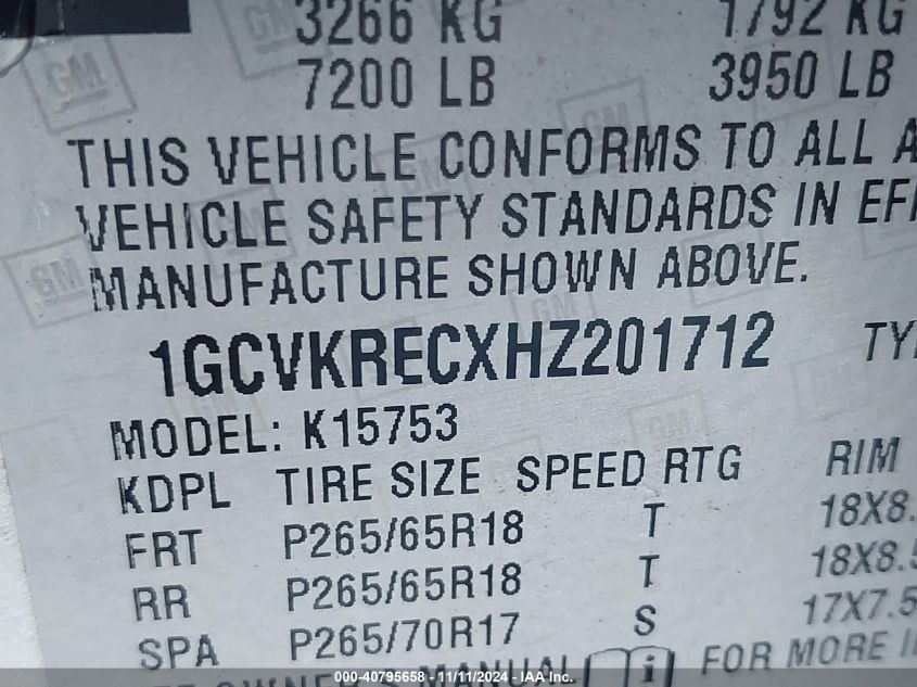 VIN 1GCVKRECXHZ201712 2017 Chevrolet Silverado 1500... no.9