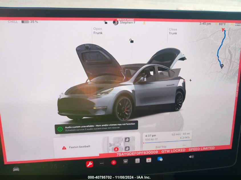 2023 Tesla Model Y Performance Dual Motor All-Wheel Drive VIN: 7SAYGDEF0PF830009 Lot: 40795702