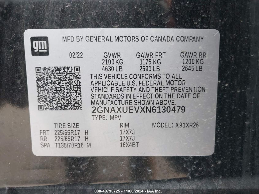 2022 CHEVROLET EQUINOX AWD LT - 2GNAXUEVXN6130479