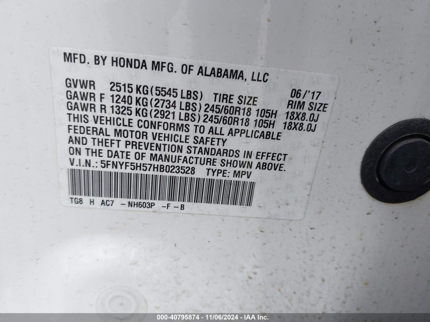 2017 HONDA PILOT EX-L - 5FNYF5H57HB023528