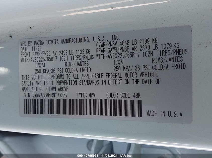 VIN 7MMVABBM4RN177357 2024 MAZDA CX-50 2.5 S PREFERRED
