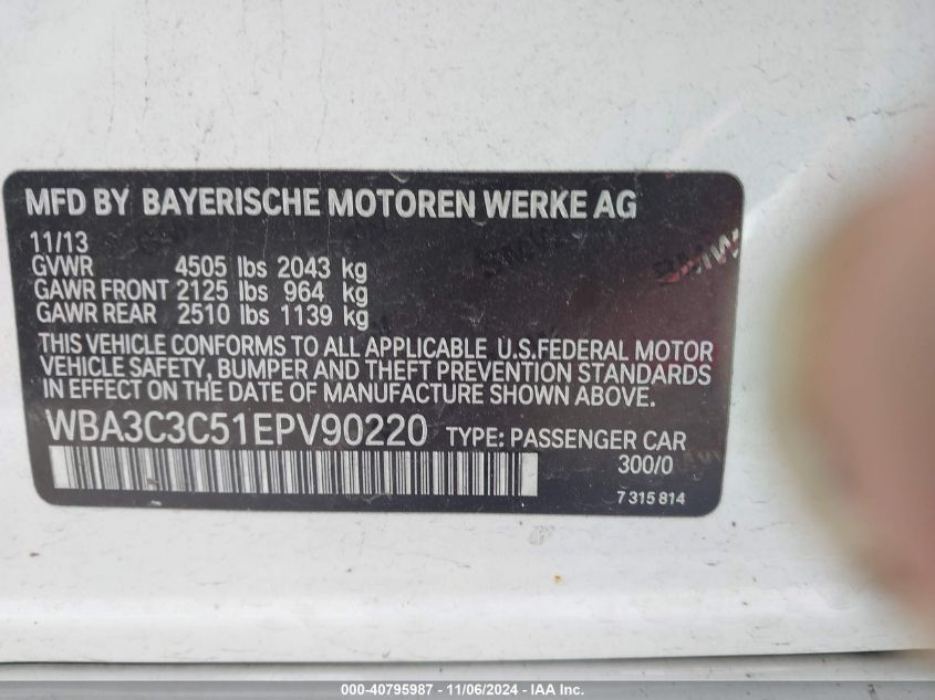 VIN WBA3C3C51EPV90220 2014 BMW 320I no.9