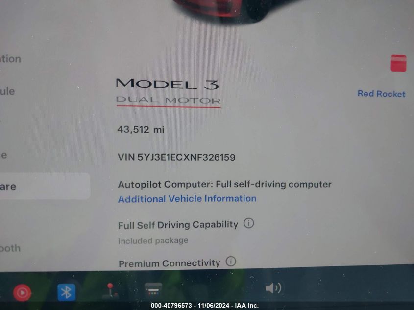 2022 Tesla Model 3 Performance Dual Motor All-Wheel Drive VIN: 5YJ3E1ECXNF326159 Lot: 40796573