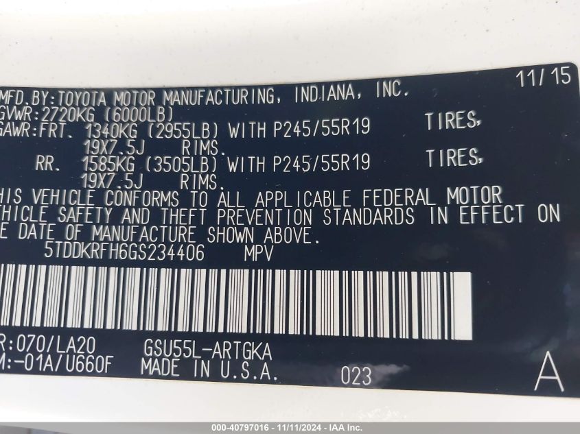 2016 TOYOTA HIGHLANDER LIMITED V6 - 5TDDKRFH6GS234406