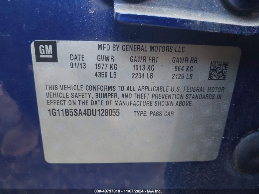 2013 CHEVROLET MALIBU VIN: 1G11B5SA4DU128055