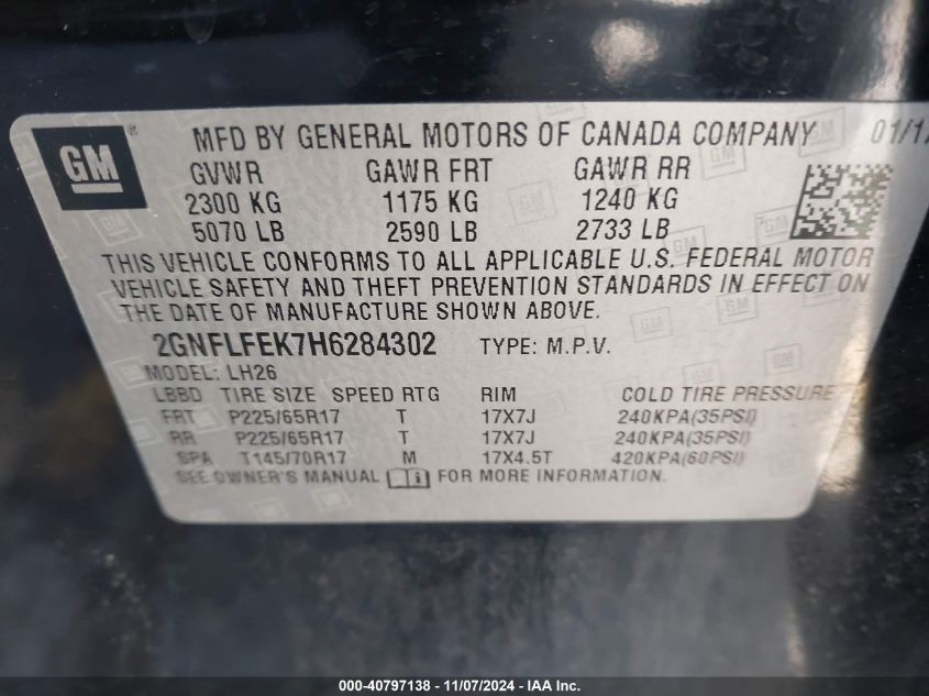 VIN 2GNFLFEK7H6284302 2017 CHEVROLET EQUINOX no.9