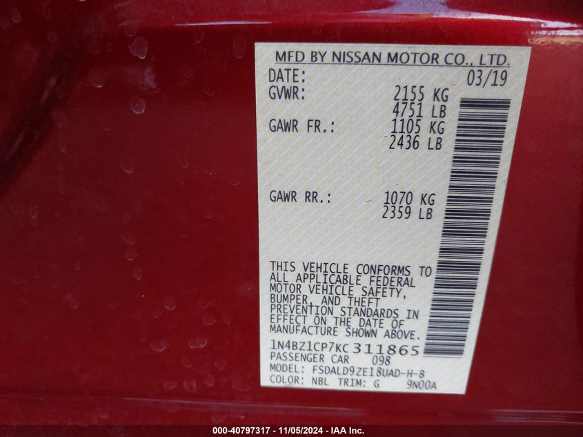 2019 NISSAN LEAF SV PLUS - 1N4BZ1CP7KC311865