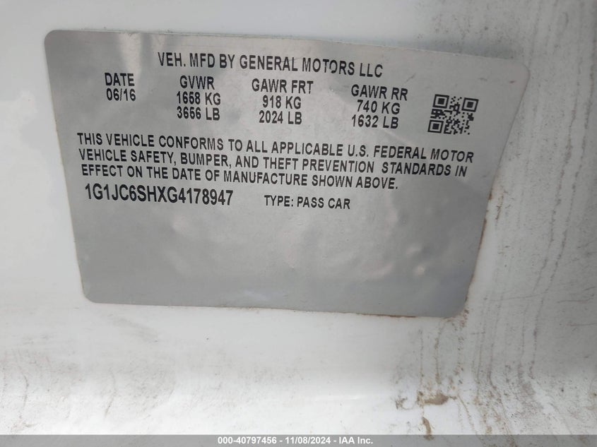 2016 CHEVROLET SONIC LT AUTO - 1G1JC6SHXG4178947