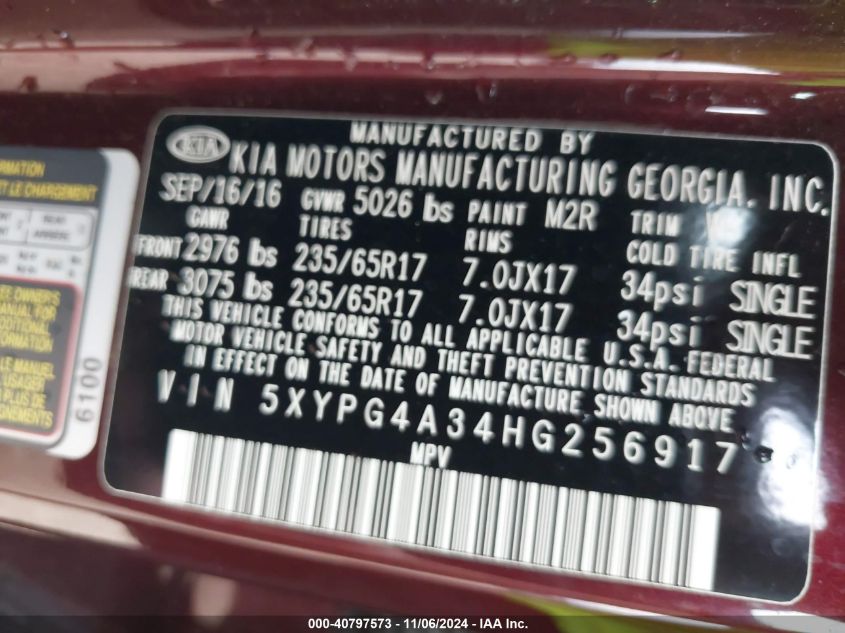 2017 KIA SORENTO 2.4L LX - 5XYPG4A34HG256917