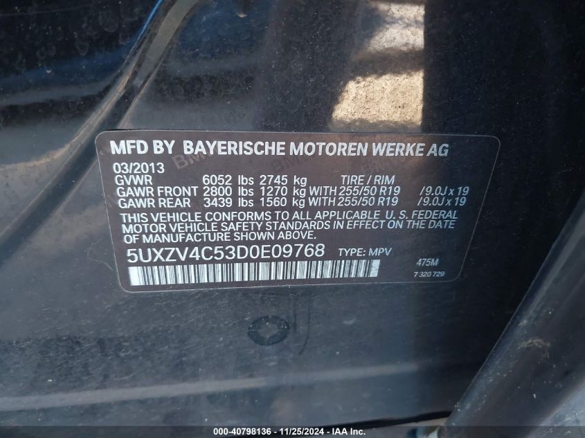 VIN 5UXZV4C53D0E09768 2013 BMW X5, Xdrive35I/Xdrive... no.9