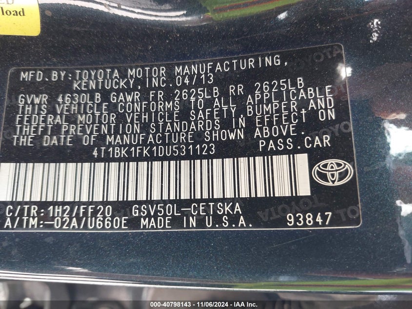 2013 TOYOTA CAMRY SE V6 - 4T1BK1FK1DU531123