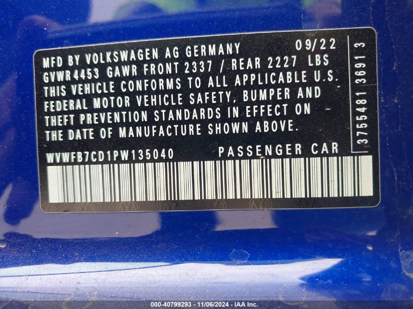 2023 VOLKSWAGEN GOLF R 2.0T - WVWFB7CD1PW135040