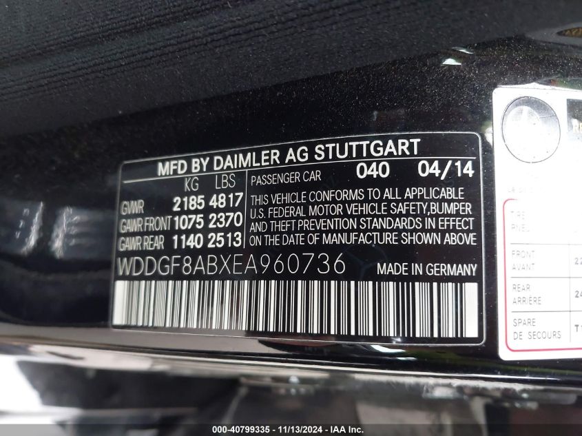 2014 MERCEDES-BENZ C 300 VIN: WDDGF8ABXEA960736