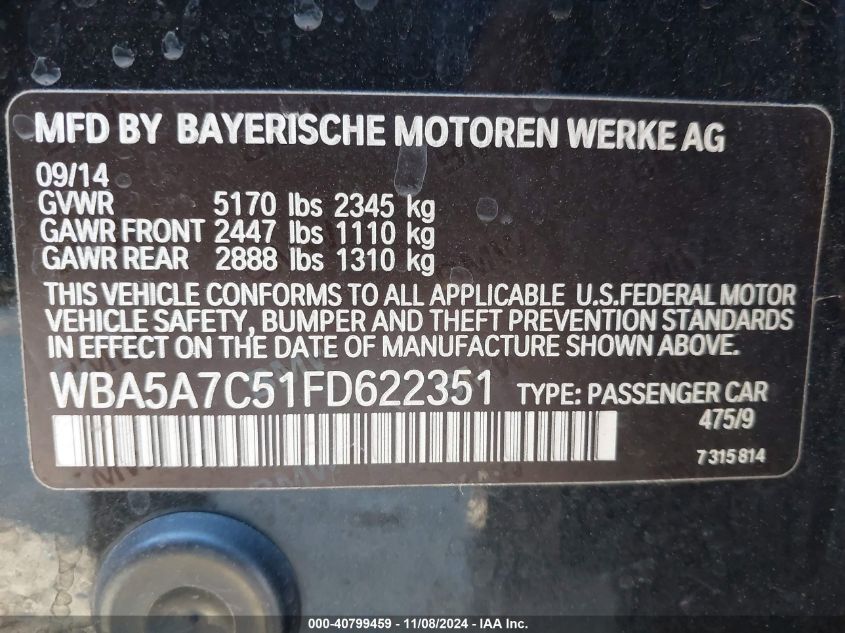 VIN WBA5A7C51FD622351 2015 BMW 5 Series, 528I Xdrive no.9