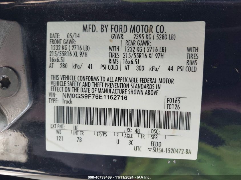 VIN NM0GS9F76E1162716 2014 Ford Transit, Connect Xlt no.9