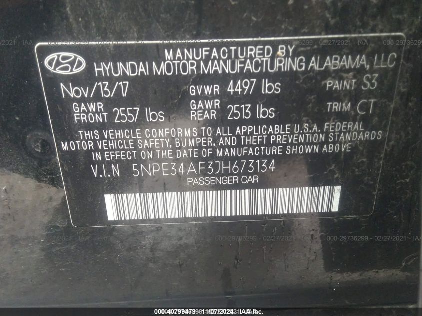 2018 HYUNDAI SONATA SPORT - 5NPE34AF3JH673134