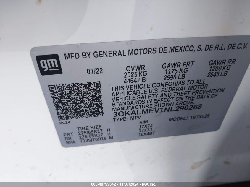 2022 GMC Terrain Fwd Sle VIN: 3GKALMEV1NL290268 Lot: 40799542