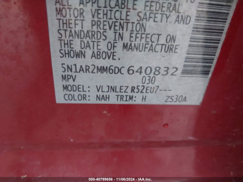 2013 NISSAN PATHFINDER VIN: 5N1AR2MM6DC640832