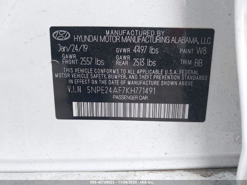 2019 HYUNDAI SONATA SE - 5NPE24AF7KH771491