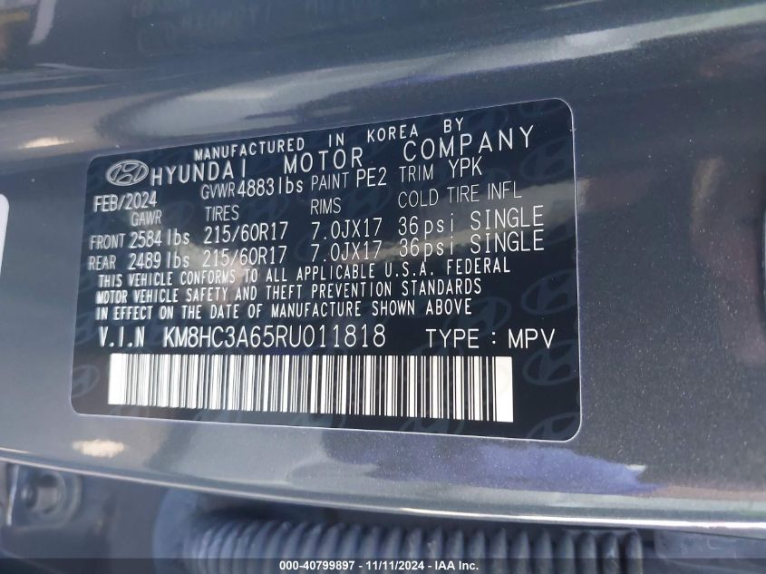 2024 HYUNDAI KONA ELECTRIC SEL KM8HC3A65RU011818
