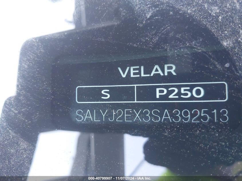 2025 Land Rover Range Rover Velar P250 S VIN: SALYJ2EX3SA392513 Lot: 40799907