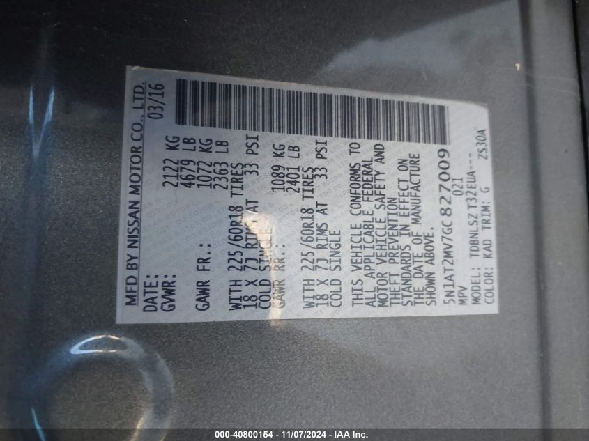 2016 NISSAN ROGUE SL - 5N1AT2MV7GC827009