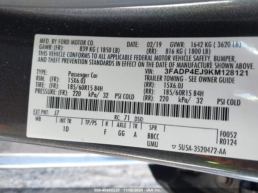 2019 FORD FIESTA SE - 3FADP4EJ9KN128121