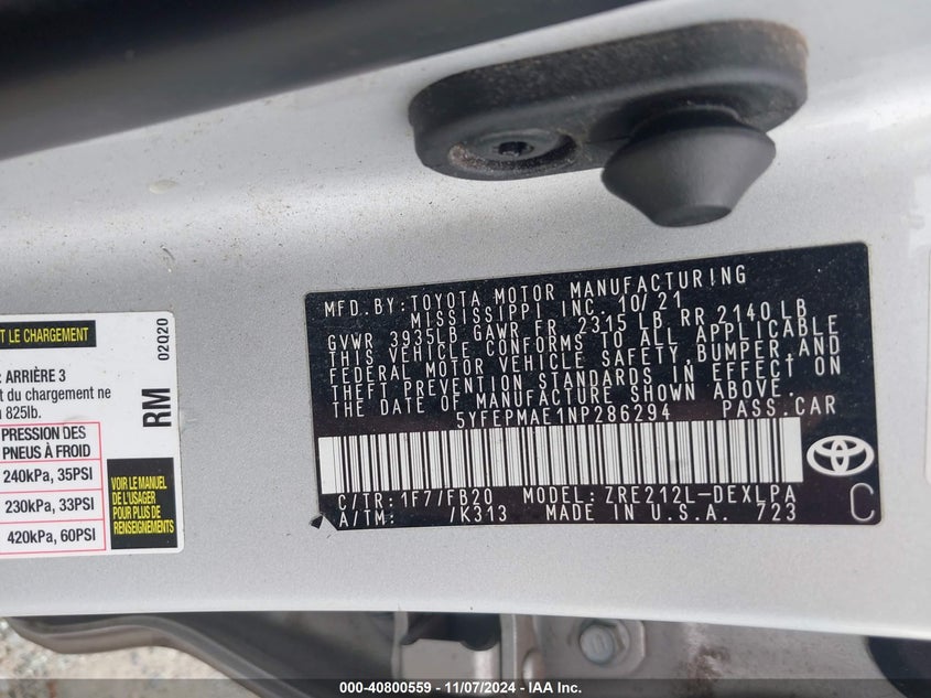 2022 TOYOTA COROLLA LE - 5YFEPMAE1NP286294