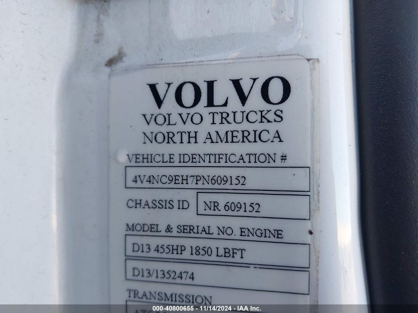 2023 Volvo Vn Vnl VIN: 4V4NC9EH7PN069152 Lot: 40800655