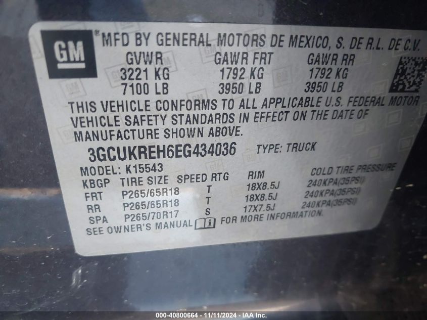 VIN 3GCUKREH6EG434036 2014 CHEVROLET SILVERADO 1500 no.9