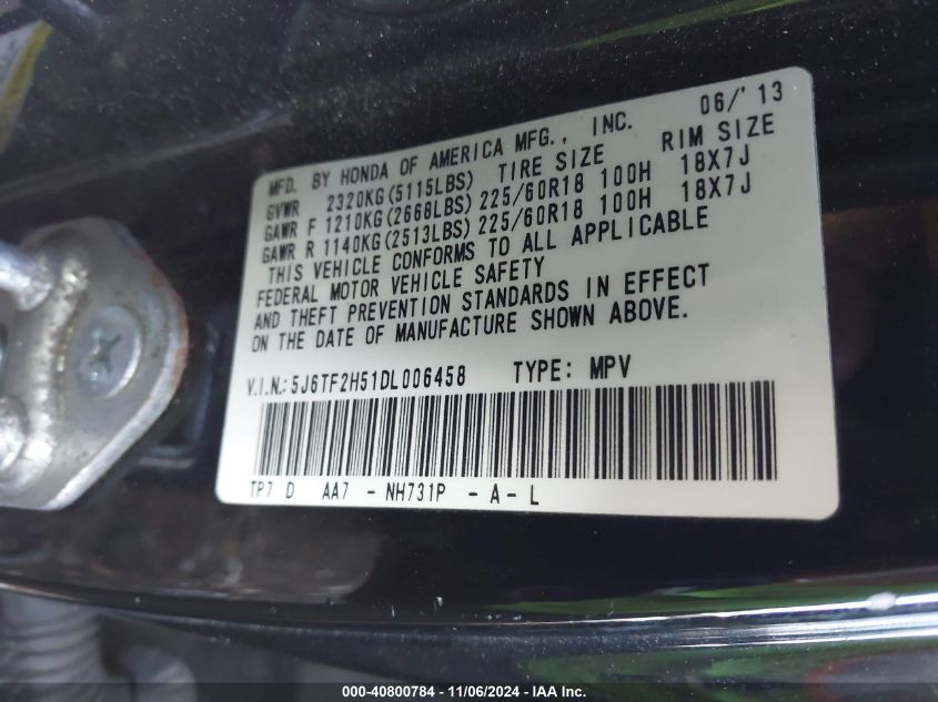 2013 HONDA CROSSTOUR EX-L V6 - 5J6TF2H51DL006458