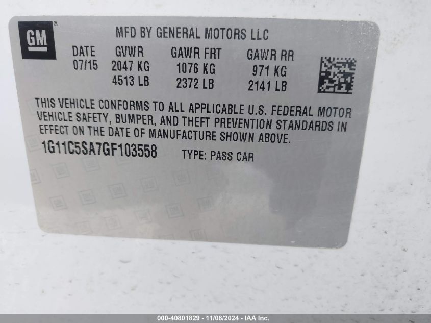 2016 CHEVROLET MALIBU LIMITED LT - 1G11C5SA7GF103558