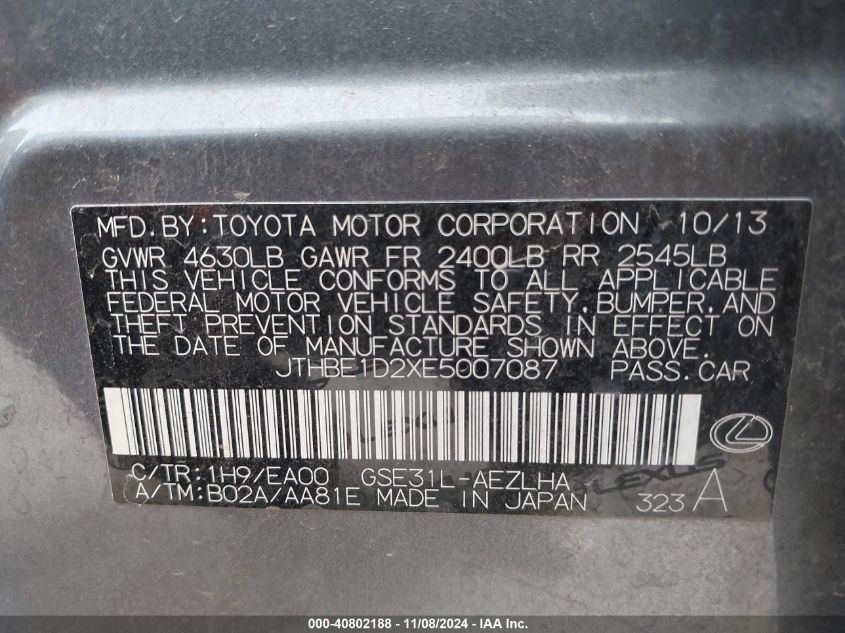 2014 LEXUS IS 350 - JTHBE1D2XE5007087