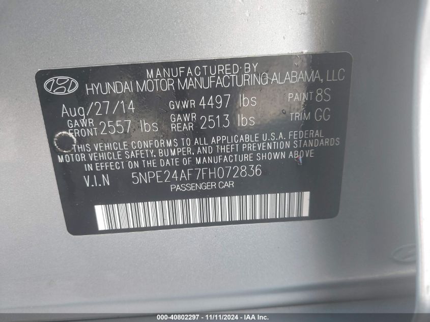 2015 HYUNDAI SONATA SE - 5NPE24AF7FH072836