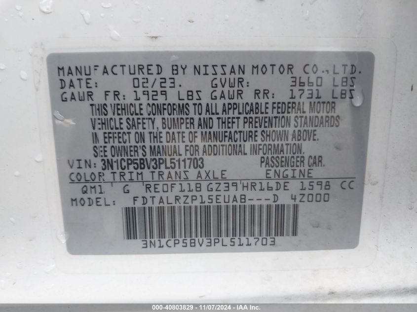 VIN 3N1CP5BV3PL511703 2023 Nissan Kicks, S Xtronic Cvt no.9