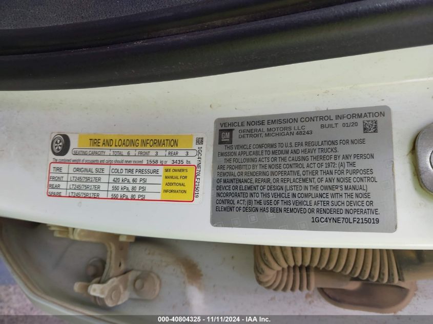 2020 Chevrolet Silverado 2500Hd 4Wd Standard Bed Lt VIN: 1GC4YNE70LF215019 Lot: 40804325