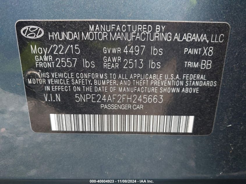 2015 HYUNDAI SONATA SE - 5NPE24AF2FH245663